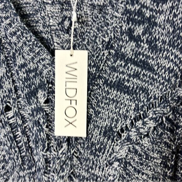 WILDFOX NANCY OXFORD DISTRESSED RIB-KNIT BLUE WOMEN V-NECK SWEATER SMALL NEW - Picture 5 of 6